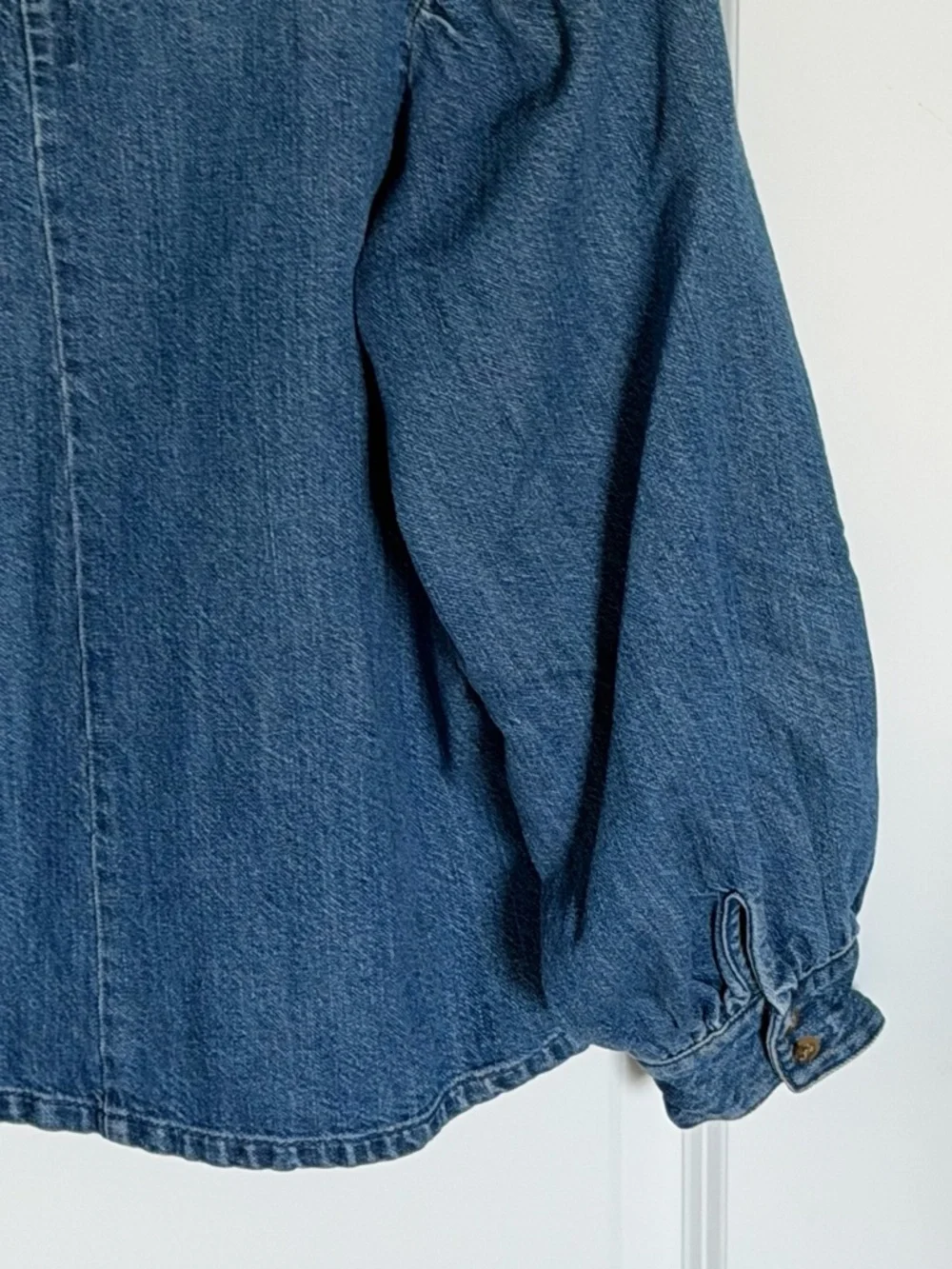 J. Crew Denim Square-Neck Puff Sleeve Blouse Blue linen cotton 54648